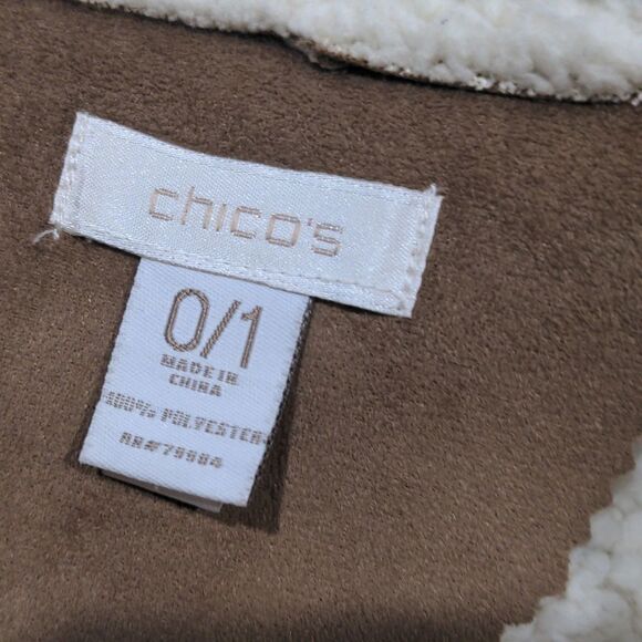 Chico's Jacket Women's S/M Tan Faux Suede Sherpa Logan Jacket 0/1 - Picture 7 of 12
